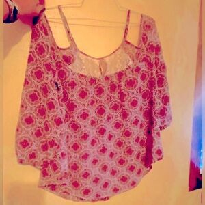 Rewind Top w/ Open Shoulder, Straps, Long Sleeves & Decorative Pattern, …